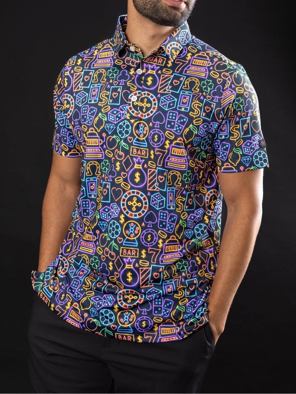 Sunday Swagger Neon The Gambler golf polo